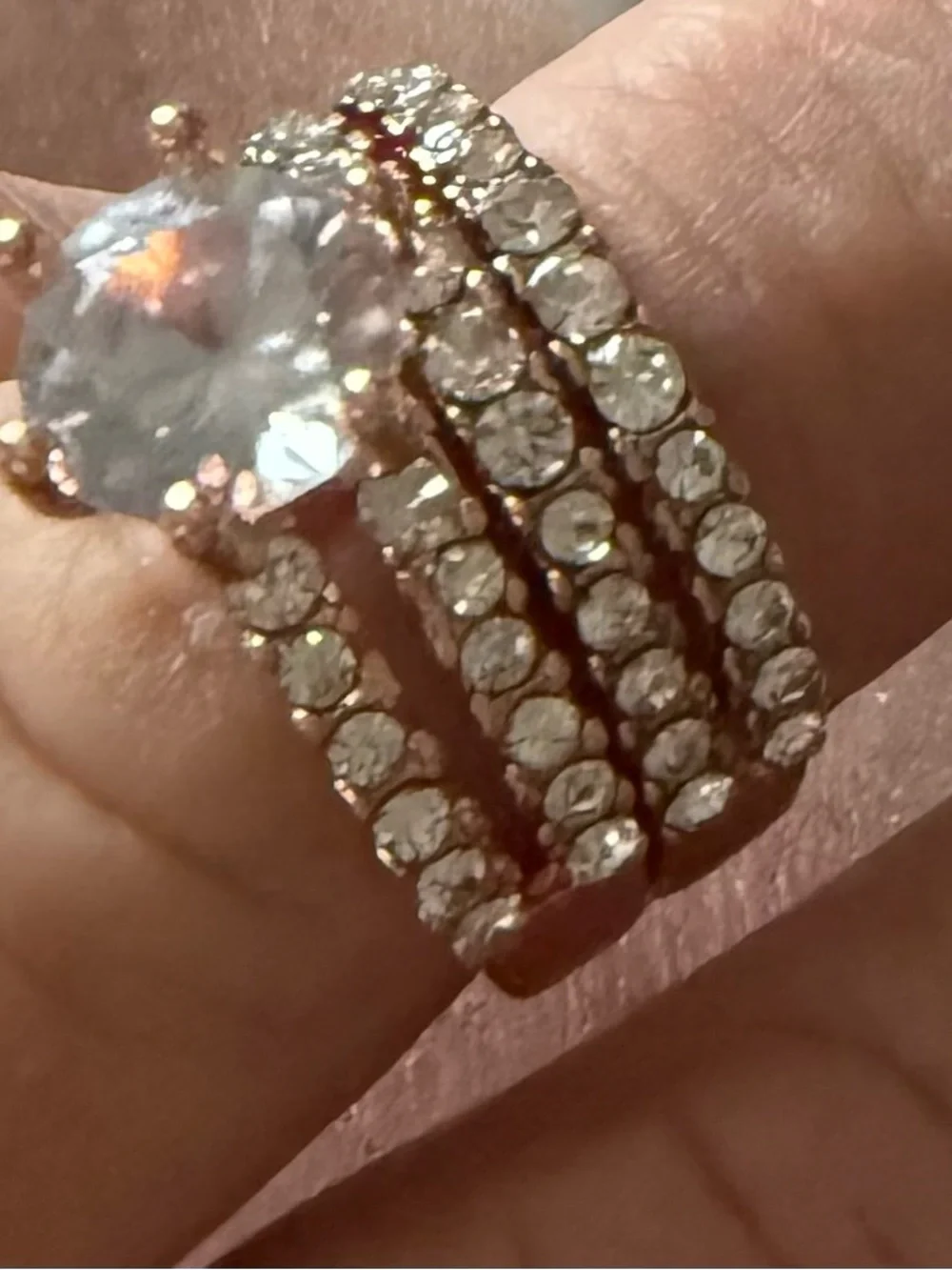 Silver Heart Ring with Blue Stones and Crown Accent